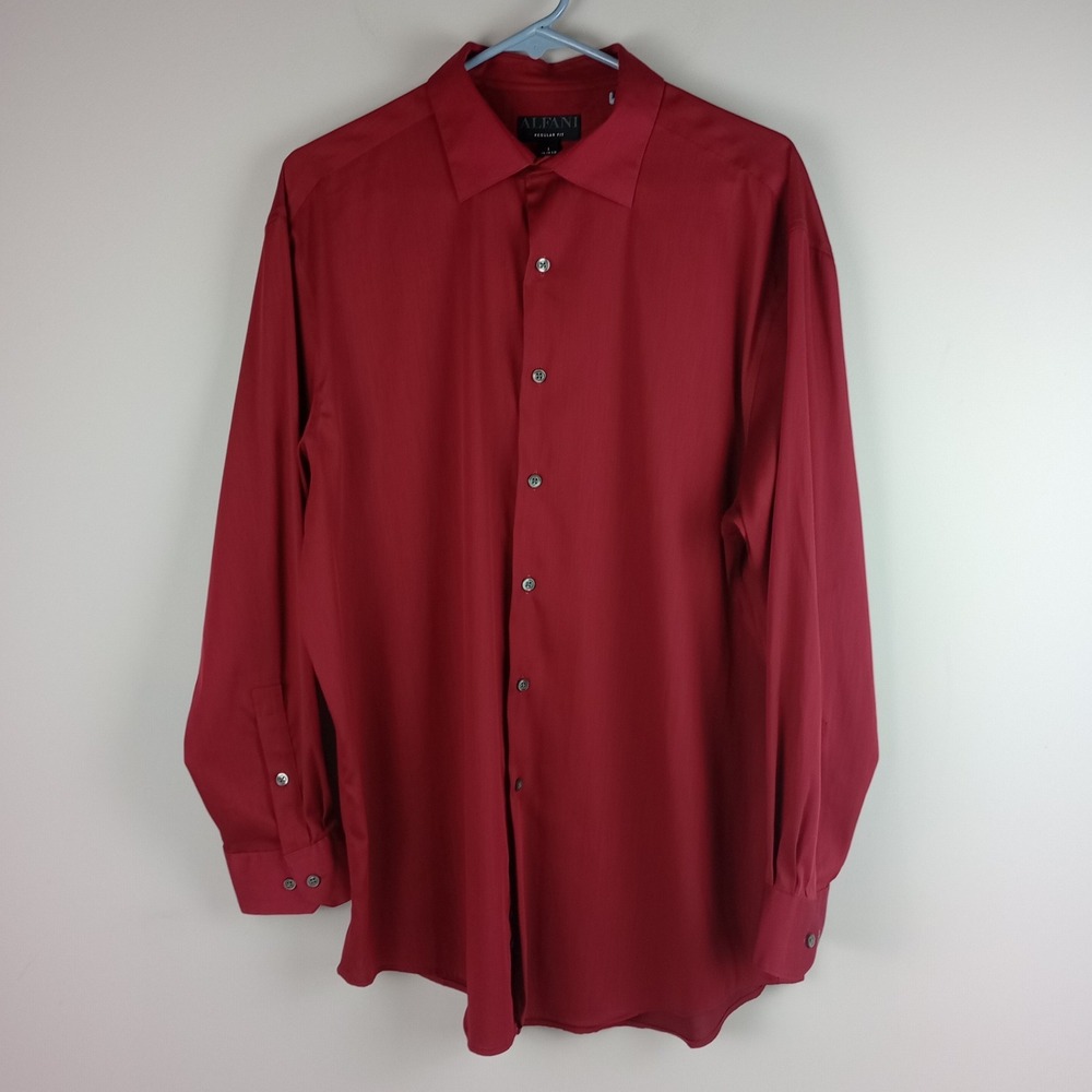 Alfani Mens L Red Regular Fit Stretch Lightweight Long Sleeve Button Down Shirt